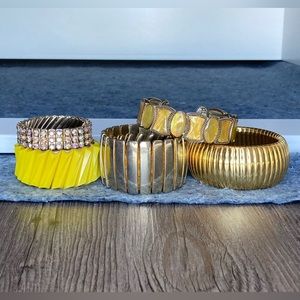 Lot Of 5 Vintage Monet Rhinestone Metal Lucite Stretch Bangle Bracelets